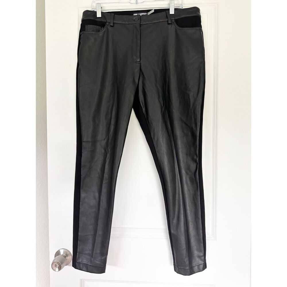 Karl Lagerfeld Paris Faux Leather Front Ponte Knit Pants Black Women's 14
